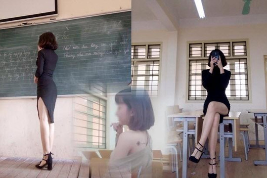 Thực hư ảnh cô giáo mặc váy xẻ đùi khoe chân dài và hình xăm trong lớp?