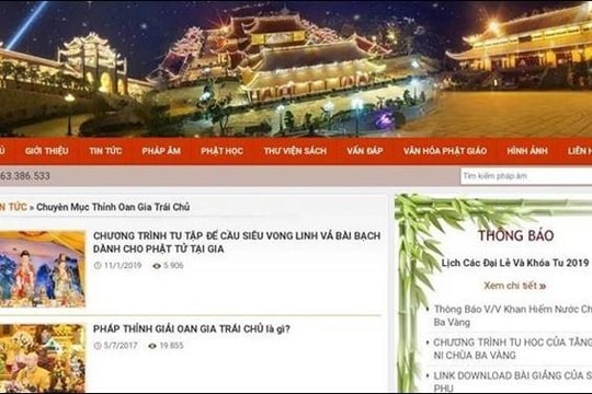 Trang web của chùa Ba Vàng (Quảng Ninh) bị buộc dừng hoạt động 