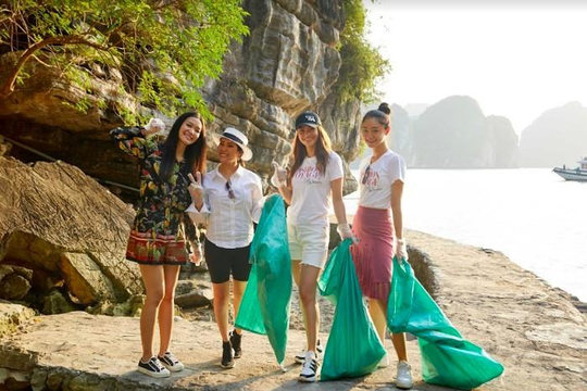 Hoa hậu Thuỳ Dung, Hoàng Thùy, Minh Tú... đội nắng dọn rác trên đảo hoang ở Vịnh Hạ Long