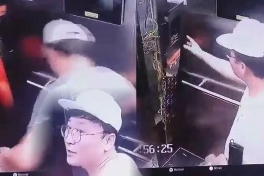 Gã trai Hàn đạp hỏng bảng điều khiển thang máy ở TP.HCM, 'phun mưa' vào camera