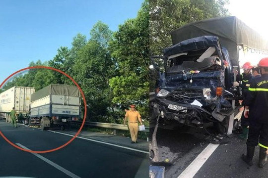 Xe tải bẹp dúm vì tông đuôi container trên cao tốc Pháp Vân, tài xế chết thảm