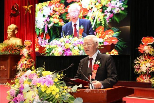 Tổng bí thư Nguyễn Phú Trọng, nguyên Tổng bí thư Nông Đức Mạnh dự lễ kỷ niệm 70 năm Học viện CTQG Hồ Chí Minh