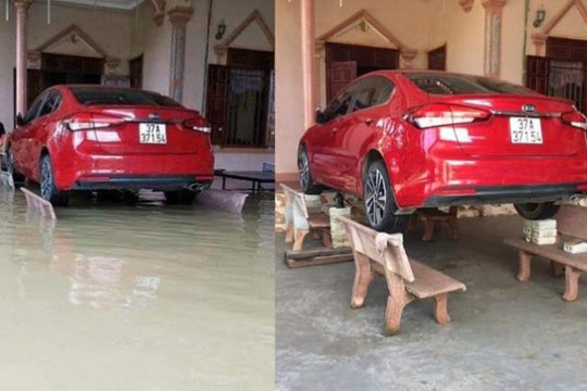 Tài xế ở Nghệ An đưa ô tô lên ghế đá tránh bị ngập nước mưa như thế nào?