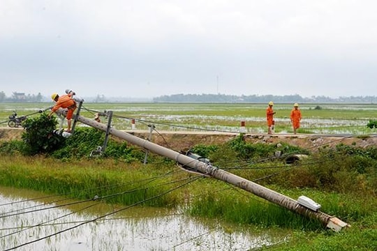 Bão số 5 quật đổ hàng loạt cột điện ở miền Trung