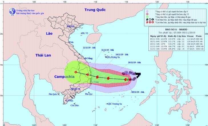Bão số 6 sẽ gây mưa lớn từ Thừa Thiên-Huế tới Ninh Thuận và Tây Nguyên