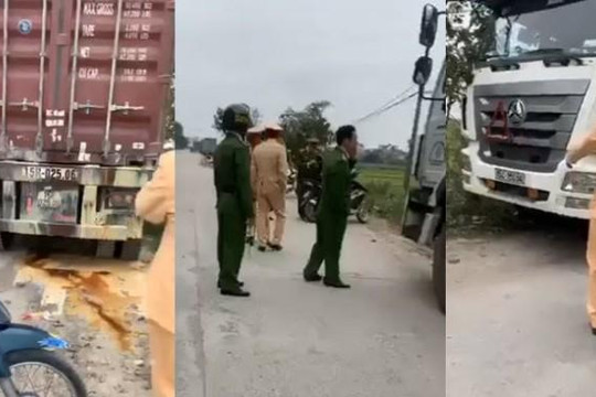 Clip công an Hà Nội truy bắt tài xế container chở mỡ động vật làm hàng chục xe té ngã