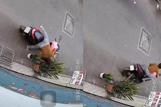 Triệu người xem clip cô gái té xe sấp mặt vẫn trộm chậu cây cảnh ở TP.HCM