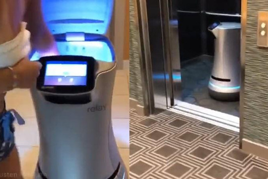 Xem clip robot đi thang máy đưa đồ cho khách, nhớ khách sạn sa thải 125 robot ăn hại