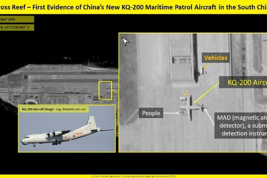 Ảnh vệ tinh cho thấy trinh sát cơ Trung Quốc hoạt động phi pháp ở Trường Sa