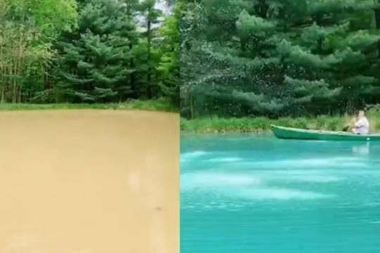 40 triệu người xem clip gia đình nhuộm nước ao màu xanh ngọc bích đẹp hơn biển