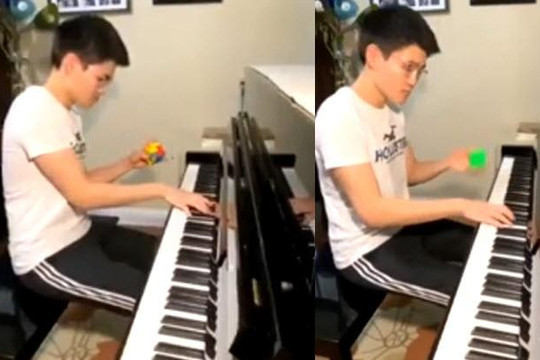 Triệu người xem clip chàng trai vừa chơi piano vừa xoay thành công rubik chỉ 20 giây