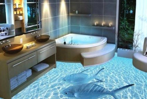 ‘Giật mình’ với sàn nhà tắm 3D độc đáo y như thật