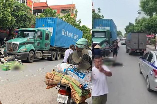Clip anh công an tử nạn sau va chạm với xe container ở Hà Nội