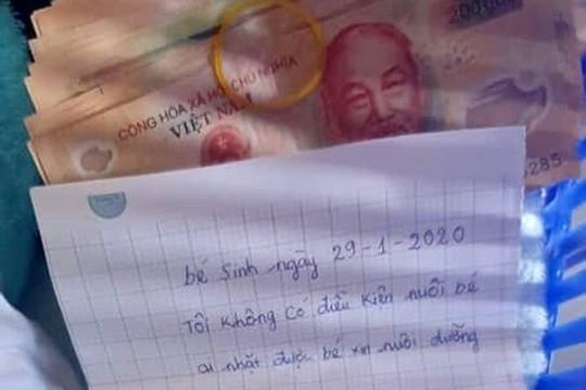 Bức thư tay cùng 3 triệu đồng đặt cạnh em bé bị bỏ rơi ở Phú Quốc