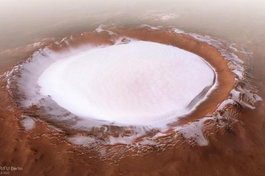 Phát hiện miệng núi lửa phủ đầy băng trên sao Hỏa
