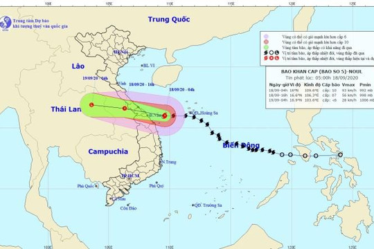 Dự báo bão số 5 sẽ đổ bộ Quảng Bình - Quảng Nam vào trưa, chiều nay