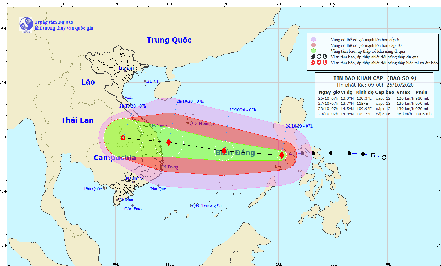 Bão số 8  vừa tan, bão Molave giật cấp 14 - 15 đã vào Biển Đông thành bão số 9, đe dọa trực tiếp các tỉnh miền Trung