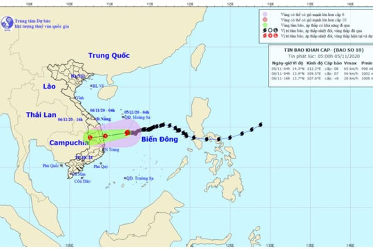 Bão số 10 hướng vào Quảng Ngãi - Phú Yên, suy yếu thành áp thấp nhiệt đới