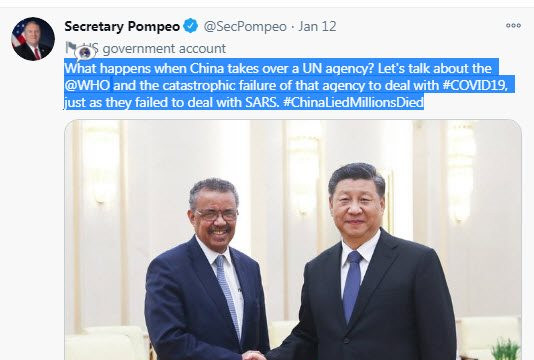 Trung Quốc ngoan cố, WHO chịu áp lực khi điều tra nguồn gốc COVID-19 vì tweet từ Ngoại trưởng Mỹ
