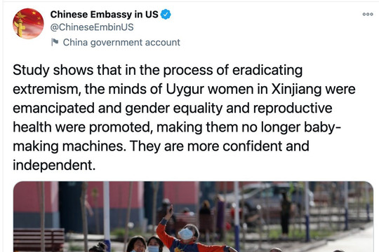 Twitter khóa tài khoản Đại sứ quán Trung Quốc ở Mỹ vì tweet liên quan phụ nữ Duy Ngô Nhĩ