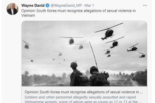 Nghị sĩ Anh kêu gọi Hàn Quốc xin lỗi các phụ nữ là nạn nhân tình dục trong chiến tranh Việt Nam