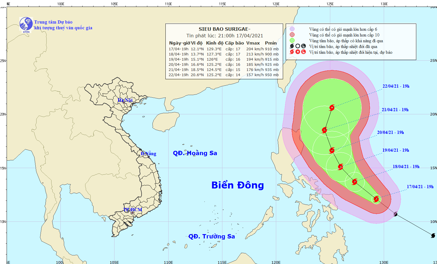 Siêu bão Surigae giật cấp 17 ở vùng biển phía đông miền trung Philippines