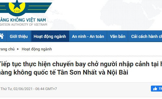 Tiếp tục thực hiện chuyến bay chở người nhập cảnh tại Tân Sơn Nhất và Nội Bài
