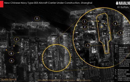 Ảnh chụp từ vệ tinh cho thấy tiến độ xây dựng tàu sân bay của Trung Quốc 