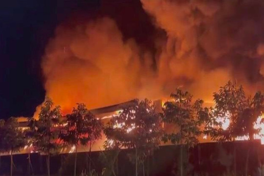 Nhà máy sợi Vinatex Phú Cường cháy lớn hơn 3 giờ