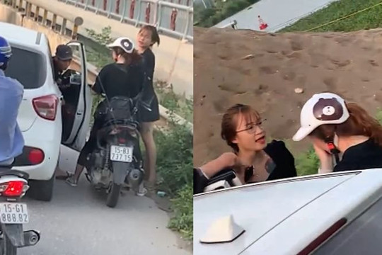 Clip người phụ nữ xăm trổ đi ô tô chặn xe máy và đánh cô gái bầm mặt