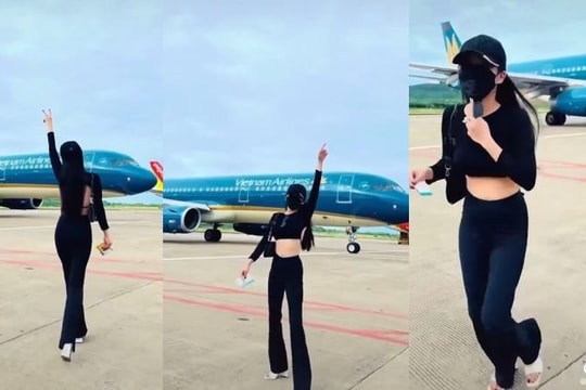 Xôn xao clip chân dài tạo dáng sang chảnh gần máy bay Vietnam Airlines đang di chuyển