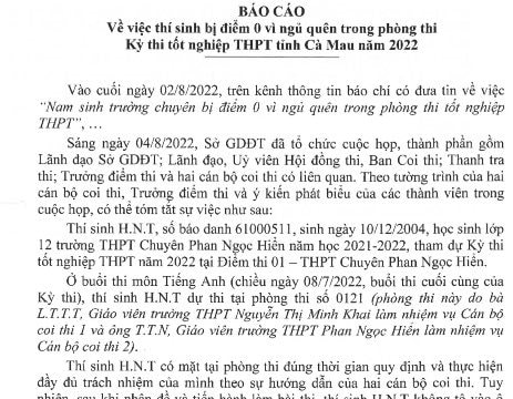 Cà Mau: Chỉ đạo làm rõ trách nhiệm vụ thí sinh trường chuyên bị điểm 0 do… ngủ quên