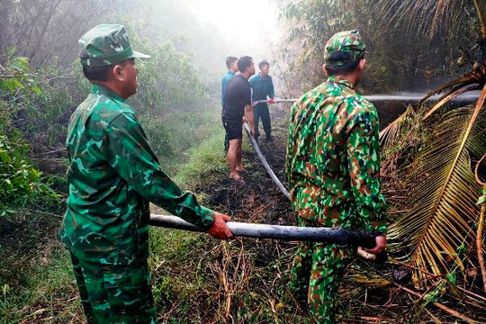 An Giang: Kịp thời dập tắt vụ cháy rừng tràm lúc hanh khô