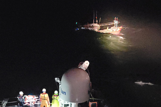 Kịp thời cứu 14 ngư dân bị chìm tàu trong thời tiết nguy hiểm