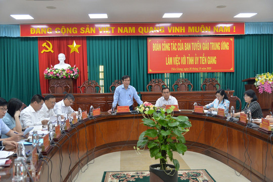Đoàn công tác của Ban tuyên giáo Trung ương làm việc với Tỉnh ủy Tiền Giang
