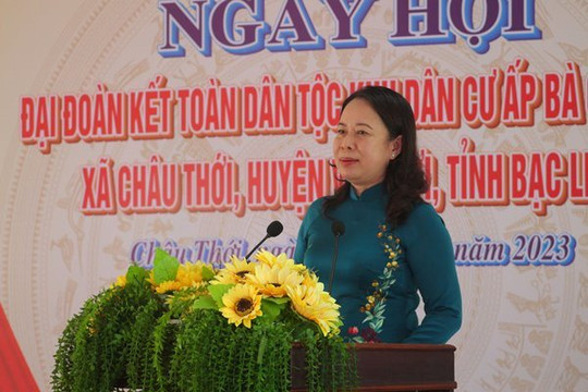 Phó chủ tịch nước Võ Thị Ánh Xuân dự 'Ngày hội Đại đoàn kết toàn dân tộc' tại Bạc Liêu