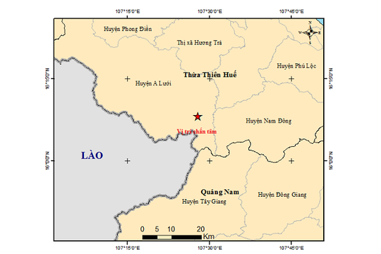 Xảy ra động đất 3,3 độ richter tại Thừa Thiên-Huế