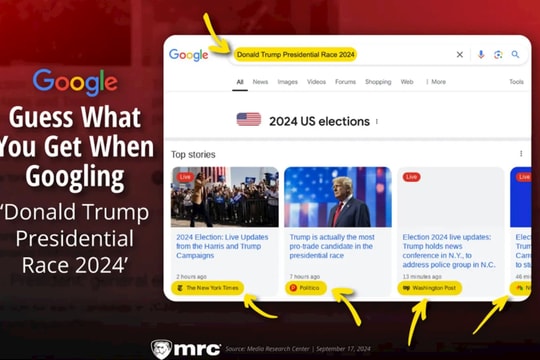 MRC: ‘Google Search ưu ái bà Harris hơn ông Trump, đặt các bài viết thiên vị cánh tả lên đầu trang’