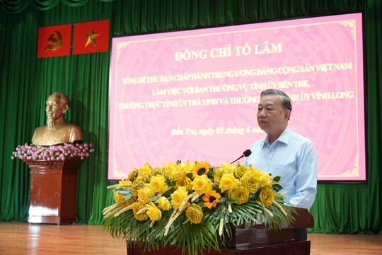 Tổng Bí thư Tô Lâm làm việc với lãnh đạo 3 tỉnh Tây Nam Bộ
