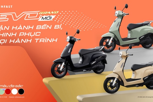 VinFast ra mắt xe máy điện Evo Grand hỗ trợ 2 pin, đi được 262km/lần sạc