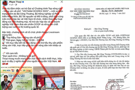 Bộ Công Thương bác tin Phạm Thoại làm đại sứ Hội chợ các sản phẩm OCOP xuất khẩu
