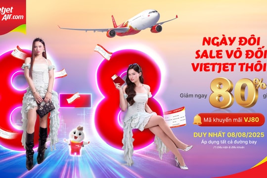 Đón ngày đôi 8.8, Vietjet giảm tới 80% giá vé cho tất cả đường bay