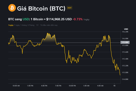 Giá Bitcoin hôm nay (15.9): Chững lại dưới ngưỡng 116.000 USD