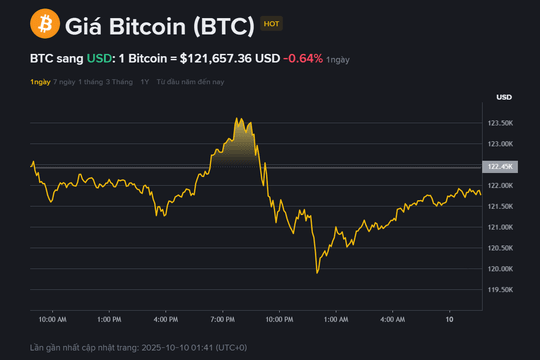 Giá Bitcoin hôm nay 10.10: Chưa vượt 124.000 USD, đà giảm bị chi phối