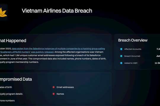 VNA xin lỗi và khuyến cáo khách hàng về hơn 23 triệu bản thông tin bị hack