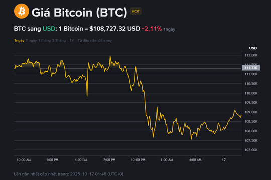 Giá Bitcoin hôm nay 17.10: Đứng trước ranh giới sinh tử 110.000 USD