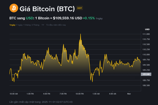 Giá Bitcoin hôm nay 1.11: Giằng co quanh mốc 109.000 USD, thị trường chờ tín hiệu mới