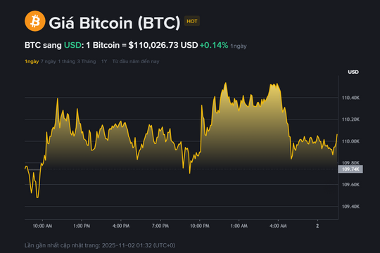Giá Bitcoin hôm nay 2.11: Tích lũy quanh 110.000 USD, kỳ vọng vào 'Moonvember'