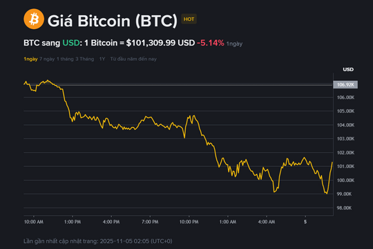 Giá Bitcoin hôm nay 5.11: Nguyên nhân giảm mạnh dưới 100.000 USD