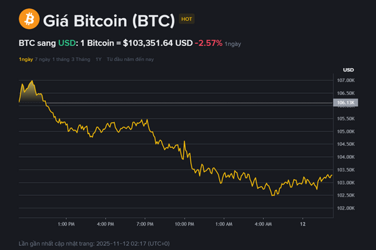 Giá Bitcoin hôm nay 12.11: Dao động quanh 103.000 USD, chuẩn bị bứt phá lớn